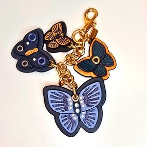 COACH Blue Leather Butterfly Charm Keychain